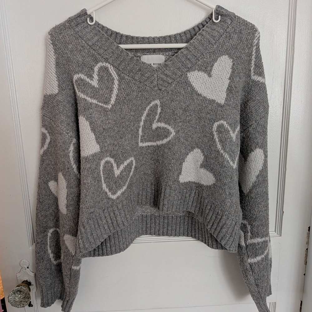 Gray Heart Pattern Sweater